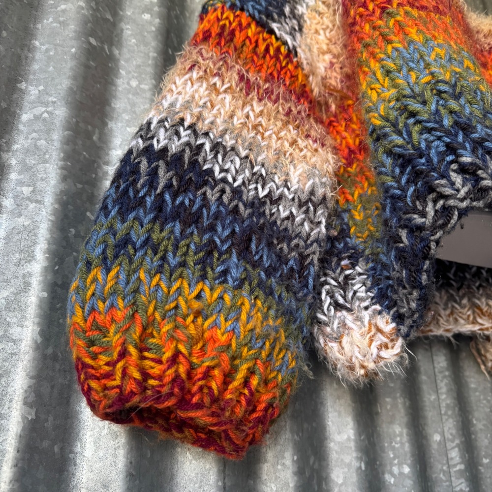 Hand Knit Chunky Stripe Sweater Oversized Crop Rainbow Large Pullover handmade - Picture 6 of 15